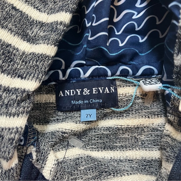 Andy & Evan Blue White Striped Kids zip up Hoodie and shorts size 7 NWT boy set - Picture 4 of 6